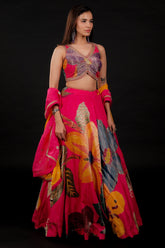 Pink Silk Floral Digital Print Lehenga